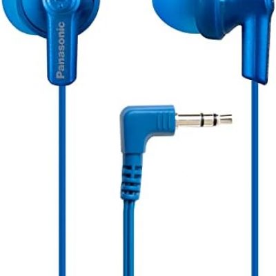 Panasonic ErgoFit Wired Earbuds, In-Ear Headphones with Dynamic Crystal-Clear Sound and Ergonomic Custom-Fit Earpieces (S/M/L), 3.5mm Jack for Phones and Laptops, No Mic – RP-HJE120-AA (Metallic Blue)