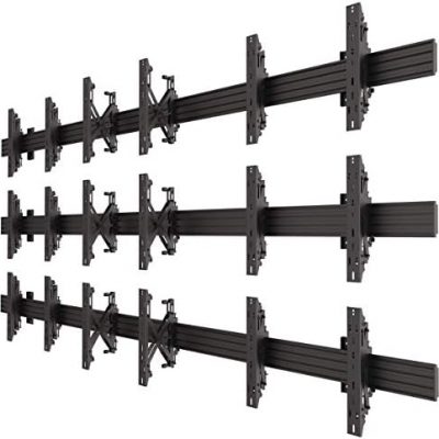 3×3 Video Wall Pop Out Mounting System Horizontal Rails Fixed Displays with with Micro Adjustment Arms Vesa Universal TV Television Monitors