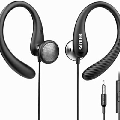 PHILIPS Over The Ear Earbuds, Flexible Wrap Around Earbuds, Around Ear Headphones with Mic Behind The Ear Headphones, Perfect for Sports, Running, Exercise, Gym, Lightweight Earhook Sports Headphones