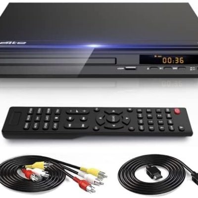 DVD Player, HDMI AV Output, All Region Free CD DVD Players for TV, DVD Players with NTSC/PAL System, Supports Mic’s & USB Input, Package Includes HDMI/RCA Cables and Remote Control(No Battery)