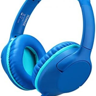 POWMEE P20 Kids Headphones Over-Ear Headphones for Kids/Teens/Boys/Girls/School with 94dB Volume Limited Adjustable Stereo Tangle-Free 3.5MM Jack Wire Cord for Fire Tablets/Travel/PC/Phones(Blue)