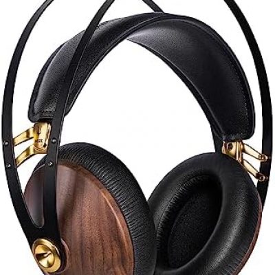 Meze 99 Classics Walnut Gold | Wired Wooden Closed-Back Headset for Audiophiles | Over-Ear Headphones with Mic and Self Adjustable Headband