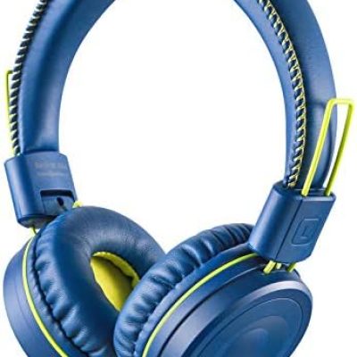 POWMEE M1 Kids Headphones Wired Headphone for Kids,Foldable Adjustable Stereo Tangle-Free,3.5MM Jack Wire Cord On-Ear Headphone for Children (Blue)