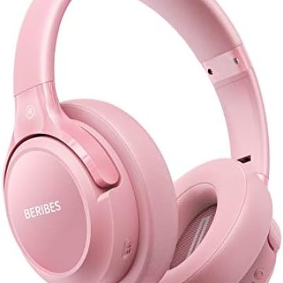 Bluetooth Headphones Over Ear,BERIBES 65H Playtime and 6 EQ Music Modes Wireless Headphones with Microphone, HiFi Stereo Foldable Lightweight Headset, Deep Bass for Home Office Cellphone PC Etc.(Pink)