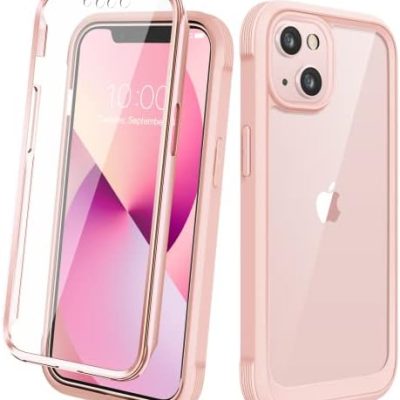 Diaclara Designed for iPhone 13 Case, Full Body Rugged Case with Built-in Touch Sensitive Anti-Scratch Screen Protector, Soft TPU Bumper Case for iPhone 13 6.1″ (Crystal Pink)