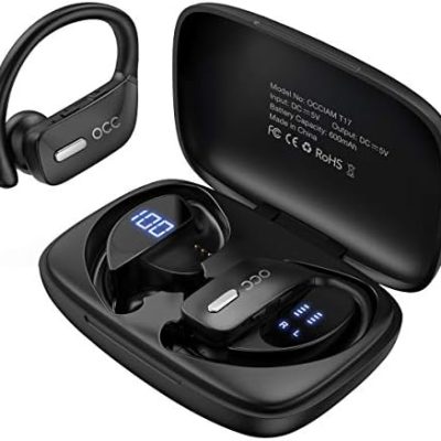 occiam Wireless Earbuds Bluetooth Headphones 48H Play Back Earphones in Ear Waterproof with Microphone LED Display for Sports Running Workout Black