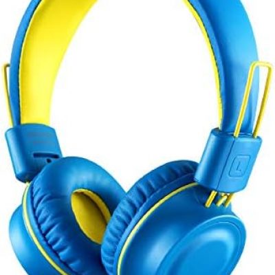 noot products Kids Headphones K33 Foldable Stereo Tangle-Free 5ft Long Cord 3.5mm Jack Plug in Wired On-Ear Headset for iPad/Amazon Kindle,Fire/Boys/Girls/School/Travel/Plane/Tablet (Electric Blue)