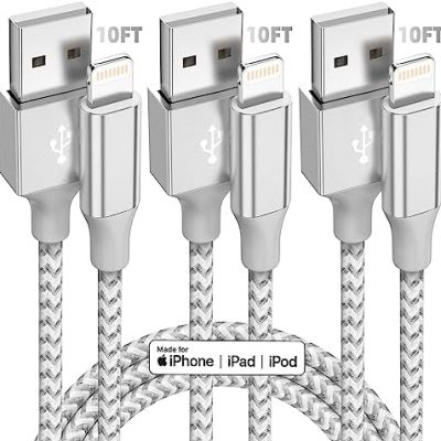 iPhone Charger [Apple MFi Certified] 3pack 10FT Lightning Cable Fast Charging High Speed Data Transmission Cord Compatible iPhone 14 13 12 11 Pro Max XS MAX, XR XS X 8 7 6S 6 Plus – White Grey