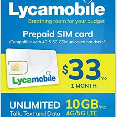 Lycamobile $33 Plan 10 GB 5g & 4g LTE Prepaid 30 Day SIM Card