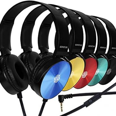 Premium Classroom Headphone with Microphone (5 Pack) – Kids Wired Earphones with Mic for School Students K-12 & Teachers, Soft Swivel On Ear Pads- Perfect for E-Learning, Meetings, Calls -(Colorful)