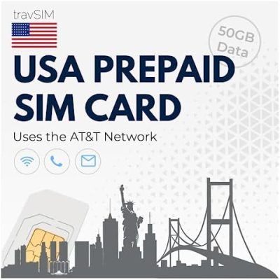 travSIM Prepaid SIM Card USA | Uses The AT&T Network | 50GB Mobile Data at 4G/5G speeds | US SIM Card has Unlimited National Calls & Texts | US Mobile SIM Card 30 Days