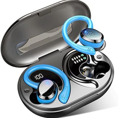 Wireless Earbud, Sport Bluetooth 5.3 Earbud with Earhooks Wireless Earphones in-Ear with Immersive Sound, Bluetooth Headphones IP7 Waterproof, Noise Cancelling, Dual LED Display, 48H Playtime, Blue