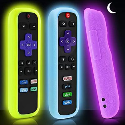 ONEBOM（3 Pack） Cover for Roku Remote, Cover for Hisense/TCL Roku TV Steaming Stick/Express Universal Replacement Controller Silicone Sleeve Skin Glow in The Dark （Purple Blue Yellow）