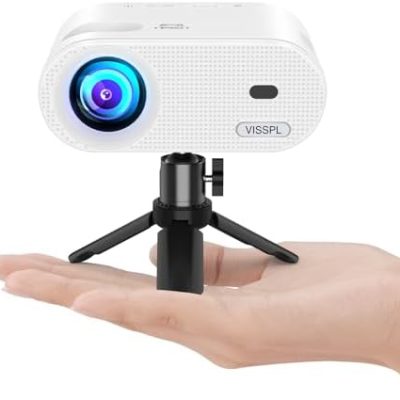 Mini Projector, VISSPL Full HD 1080P Video Projector, Portable Outdoor Projector with Tripod, Kids Gift, Home Theater Movie Phone Projector Compatible with Android/iOS/Windows/TV Stick/HDMI/USB