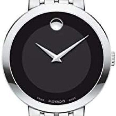 Movado Men’s Esperanza Stainless Steel Watch with a Concave Dot Museum Dial, Silver/Black (607057)