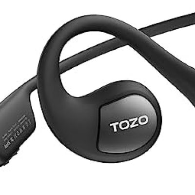 TOZO OpenReal Open Ear Headphones Bluetooth 5.3 Air Conduction Wireless Headphones Sport Earbuds with Premium Sound, Dual-Mic Call Noise Reduction Earphones with Hair Band for Running Cycling Black