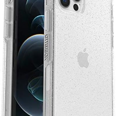 OtterBox iPhone 12 & iPhone 12 Pro Symmetry Series Case – STARDUST (SILVER FLAKE/CLEAR), Ultra-Sleek, Wireless Charging Compatible, Raised Edges Protect Camera & Screen