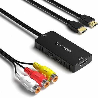 RCA to HDMI Converter AV to HDMI Adapter Composite/CVBS to HDMI Video Audio Converter, Widely Compatible with Various RCA Equipment for N64, PS2, PC, Laptop, VHS, VCR, Camera DV ect.