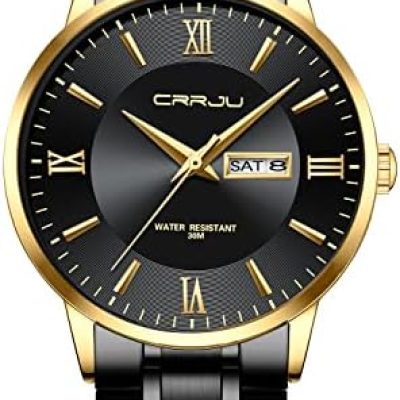 CRRJU Men’s Fashion Luxury Stainless Steel Watches for Men Business Auto Date Chronograph Analog Quartz Wristwatches