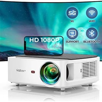 Projector with WiFi and Bluetooth, 13000L Outdoor Movie Projector Native 1080P 5G WiFi 4K Supported, YABER V6 Portable Home Theater Projector, 300″ Display 4P Keystone 50% Zoom Compatible with Phone