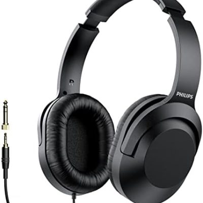 PHILIPS Over Ear Wired Stereo Headphones for Podcasts, Studio Monitoring and Recording Headset for Computer, Keyboard and Guitar with 6.3 mm (1/4″) Add On Adapter