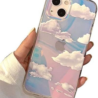 I-MGAE-IN-AR Cute Clear Crystal Designed for iPhone 13 Case 6.1 inch 2021 Released,Shockproof Protective Durable Phone Cases Slim Cover for White Cloud Aesthetic Glitter Design for Women,Girls