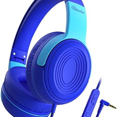 ELECDER Kids Headphones, S8 Wired Headphones for Kids with Microphone for Boys Girls, Adjustable 85dB/94dB Volume Limited, 3.5 mm Jack for School/Kindle/Smartphones/Tablet/Airplane Travel(Navy/Blue)