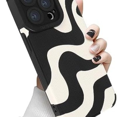 Newseego for iPhone 14 Pro Case, Cute Zebra Wave Pattern Design Case for Women Girls Soft TPU Bumper Anti-Scratch Shockproof Full Camera Protective Case Cover for iPhone 14 Pro-Black White