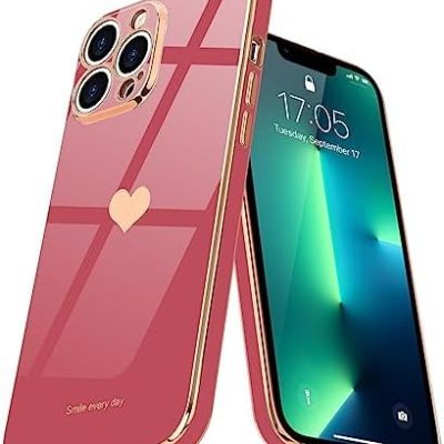 Teageo Compatible with iPhone 13 Pro Max Case for Girl Women Cute Love-Heart Luxury Bling Soft Cover Raised Camera Protection Bumper Silicone Shockproof Phone Case for iPhone 13 Pro Max, Bright Blush