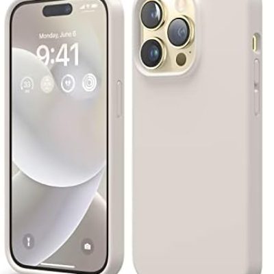 elago Compatible with iPhone 14 Pro Case, Liquid Silicone Case, Full Body Protective Cover, Shockproof, Slim Phone Case, Anti-Scratch Soft Microfiber Lining, 6.1 inch (Stone)