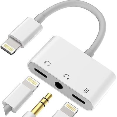 Lightning to Headphone Adapter for iPhone, Apple MFi Certified 3 in 1 Lightning to 3.5mm Headphone Jack and Charger Dongle Earphone Splitter Compatible with iPhone 14 13 12 11 XS XR X 8 7 iPad