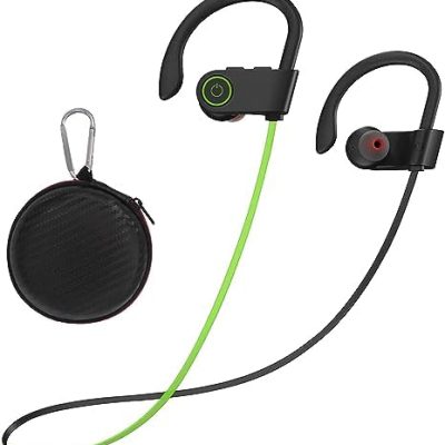 LASUNEY 13Hrs Playtime Wireless Earbuds IPX7 Waterproof Earphones with Mic Type C Charging Over-Ear Earbuds with Earhooks Noise Cancelling for Sports Gym Running Workout – Green