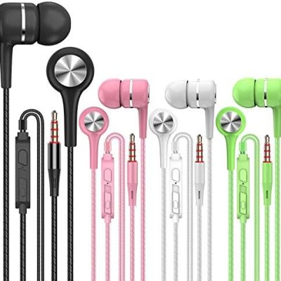 YNR A12 Headphones Earphones Earbuds Earphones, Noise Islating, High Definition, Fits All 3.5mm InterfaceStereo for Samsung, iPhone,iPad, iPod and Mp3 Players(Black+White+Pink+Green 4pairs)