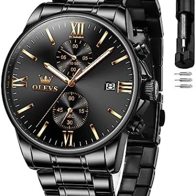 OLEVS Mens Watch Fashion Minimalist Chronograph Quartz Analog Mesh Stainless Steel Waterproof Luminous Watches for Men with Auto Date