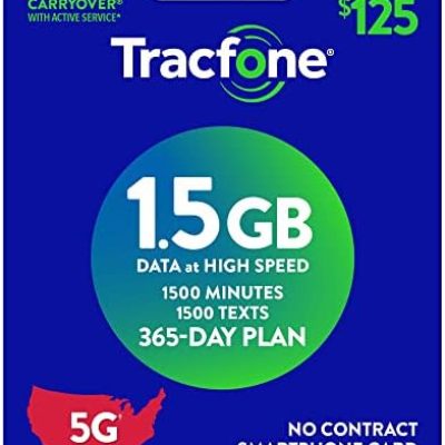 TracFone (Smartphone Only) Airtime Prepaid Service Card – Mail Delivery – 1.5GB Data / 1500 Minutes / 1500 Texts (1500 Minutes / 1500 Texts / 1.5GB Data, 365 Days)