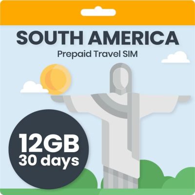 Simify 12GB South America SIM Card for International Travel | Mobile Phone Plan Incl Data Only for 30 Days | Works in Brazil, Chile, Puerto Rico and More